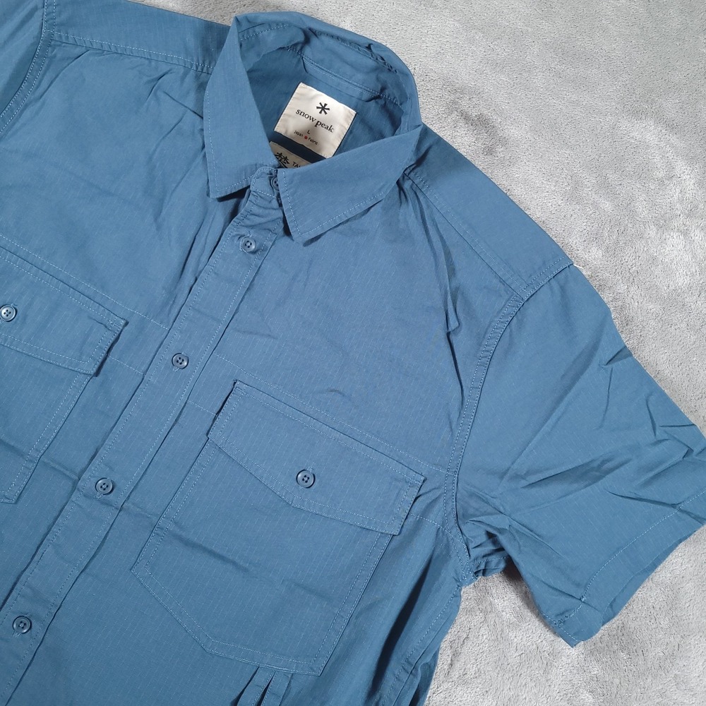 Snow Peak Shirt Mens L Blue Takibi Spec Japan Lightweight Ripstop Short Sleeve